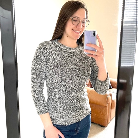 🎃 Ann Taylor Tweed Cotton Grey 3/4 Sleeve Blouse Small - Picture 1 of 12